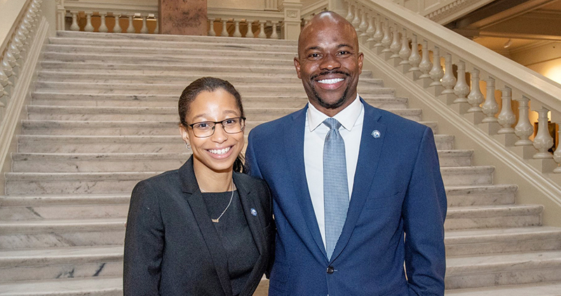 Atiyah Kennedy with GSU President Brian Blake